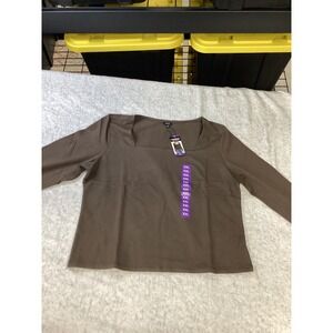 Express Squareneck Top Womens XXL Brown Long Sleeve Knit Shirt EX010036 NEW